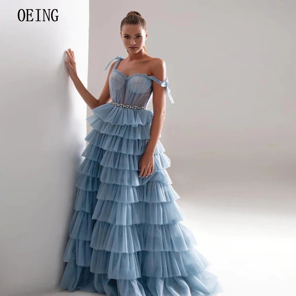 

Пыльно-голубое роскошное платье-трапеция для торжества, Многоярусное Тюлевое платье для Quinceanera, элегантные платья на бретелях для особых мероприятий