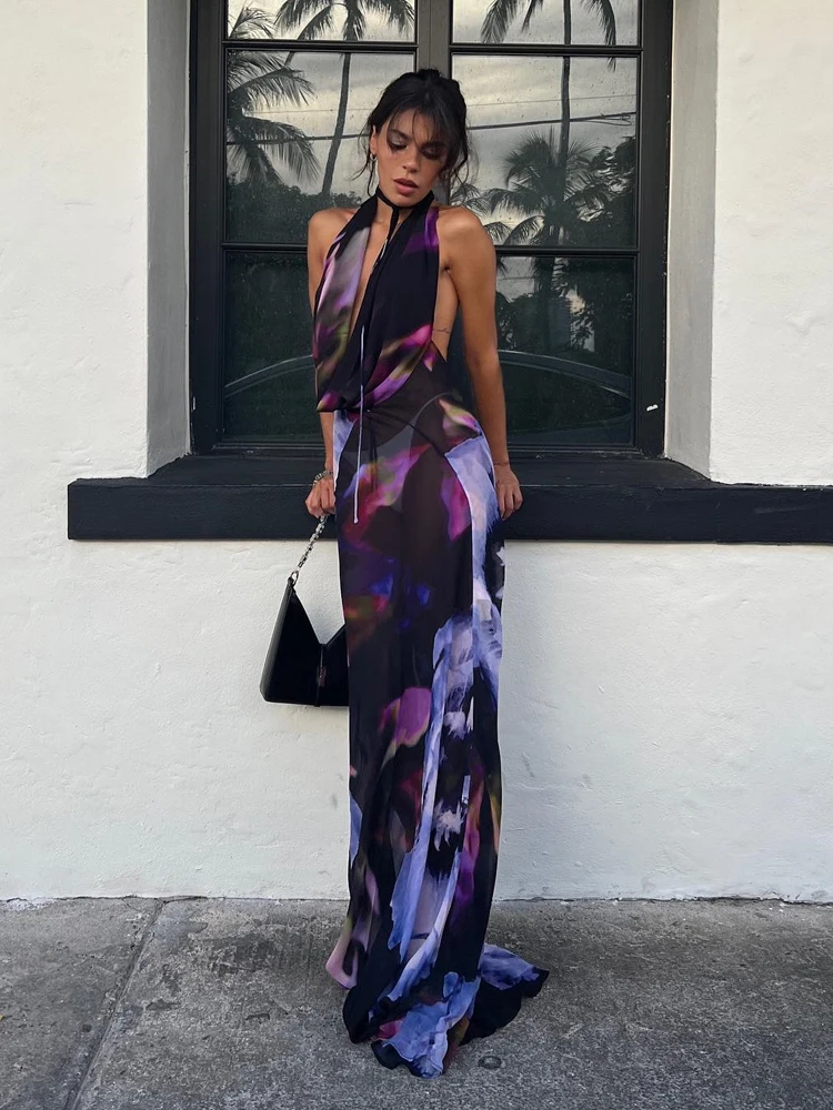 Backless Maxi Dress Women Sexy Purple Print Halter Bodycon Dress Summer Beach Outfits Elegant Sleeveless Club Party Dress 2022
Backless Maxi Dress Women Sexy Purple Print Halter Bodycon Dress Summer Beach Outfits Elegant Sleeveless Club Party Dress 2022