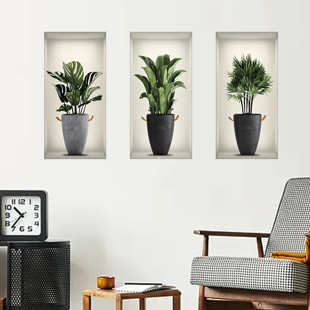 

Wall Art Stickers Simulate 3D Three-dimensional Potted Green Plants Flowers Home Decorations Pegatinas De Pared Anime Wallpapers