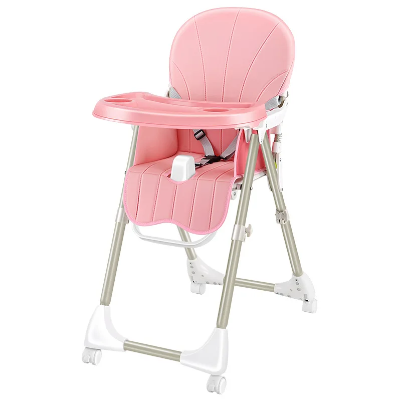 

Baby dining chair high foldable furniture kids chair leather portable multi-functional eating seat Fall prevention pink