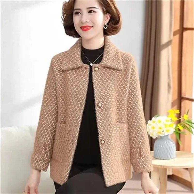 

Fashion Imitation Mink Velvet Coat 2024 NEW Middle Aged Elderly Women Autumn Winter Jacket Qianniaoge Knit Cardigan Outerwear