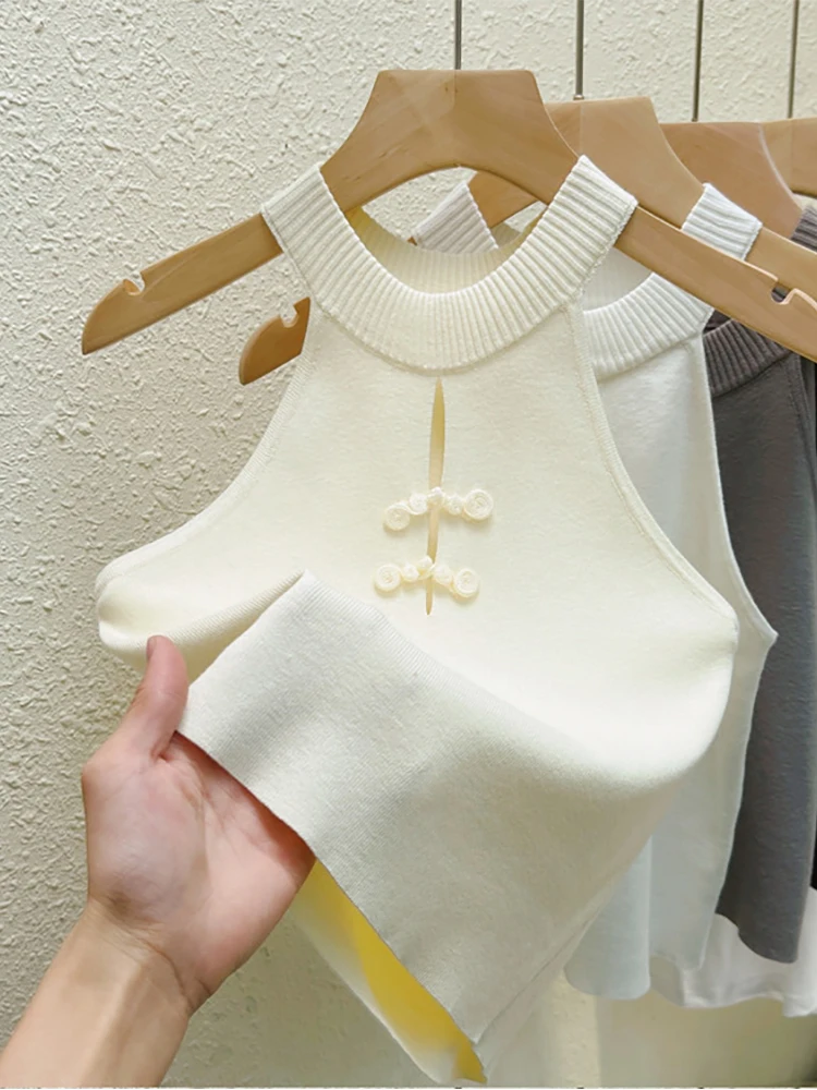 T-shirt Women Halter Knitted Tops Sleeveless Slim Sexy Chinese Style Black White Knit T Shirt Ladies Clothes Summer Tee Shirts
T-shirt Women Halter Knitted Tops Sleeveless Slim Sexy Chinese Style Black White Knit T Shirt Ladies Clothes Summer Tee Shirts