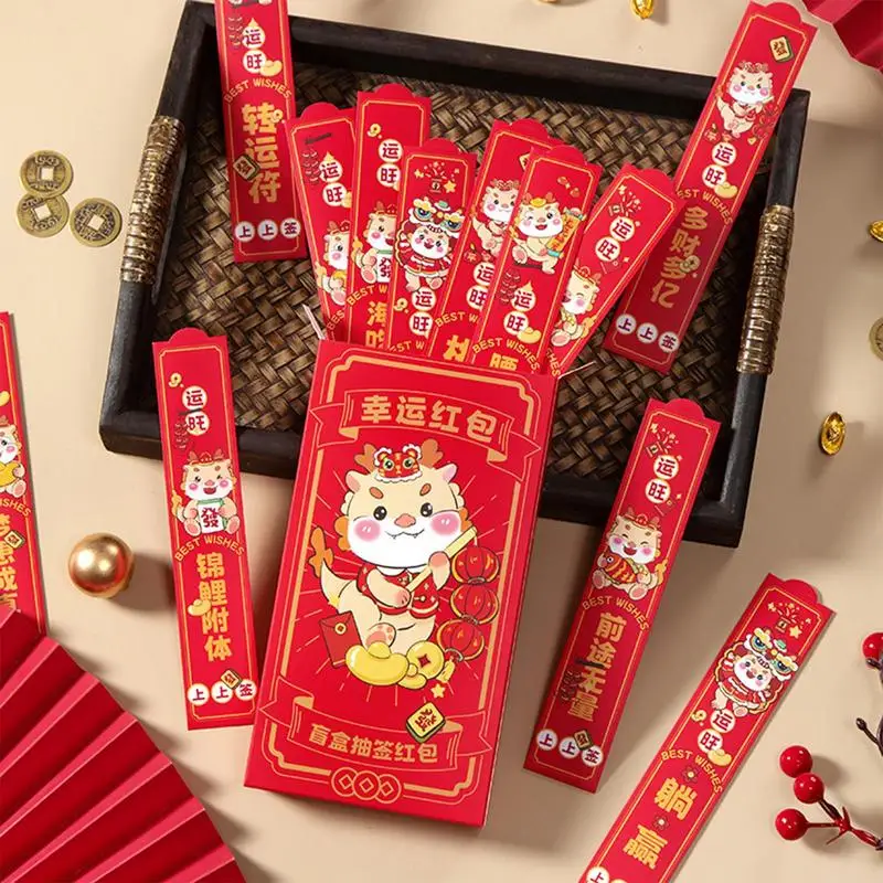 

12pcs Cartoon Red Packets Chinese Lunar New Year Red Envelopes Spring Festival Surprise Bag Lucky Money Pocket Dragon Year Red E