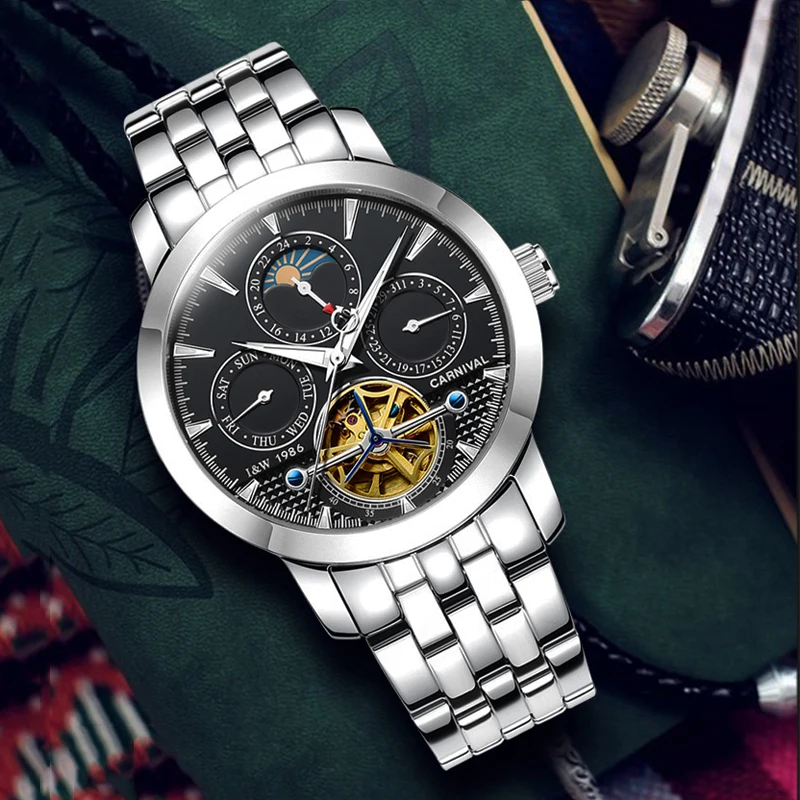 CARNIVAL Top Brand Luxury Steel Watches Business Automatic Mechanical Waterproof Sport Men Tourbillon Watch Relogios Masculinos
CARNIVAL Top Brand Luxury Steel Watches Business Automatic Mechanical Waterproof Sport Men Tourbillon Watch Relogios Masculinos
