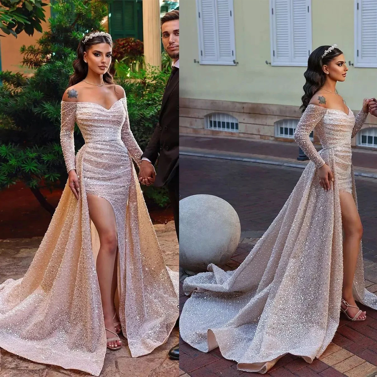 Sparkly Celebrity Dresses For Women Sequins Off-Shoulder Skirt Slim Fit Long Sleeves Sweep Train Split Side Dress Party Gown
Sparkly Celebrity Dresses For Women Sequins Off-Shoulder Skirt Slim Fit Long Sleeves Sweep Train Split Side Dress Party Gown