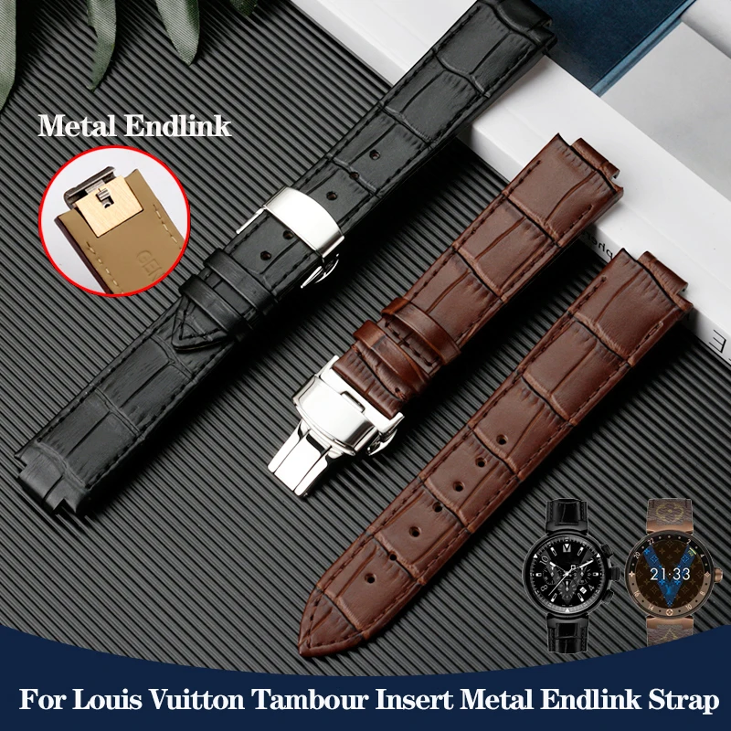 

Cowhide Leather Watchband for LV Strap Louis Vuitton Tambour Series Insert Metal Quick Release Endlink Men Women Watch Bracelet