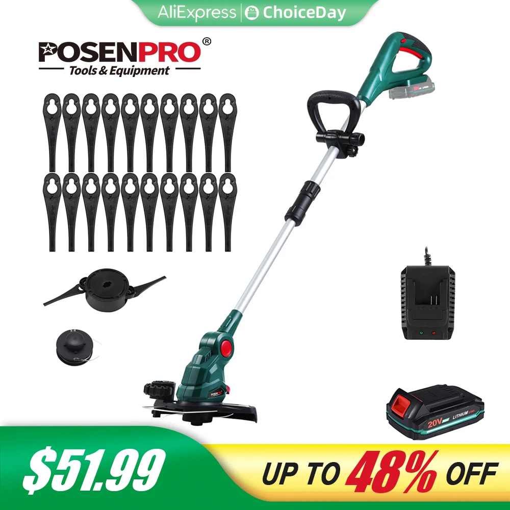 

POSENPRO 20V Cordless Strimmer/Edger 2-in-1, Cordless Grass Trimmer, 26cm Path, Lightweight, Extendable Length, Blade Cutting &