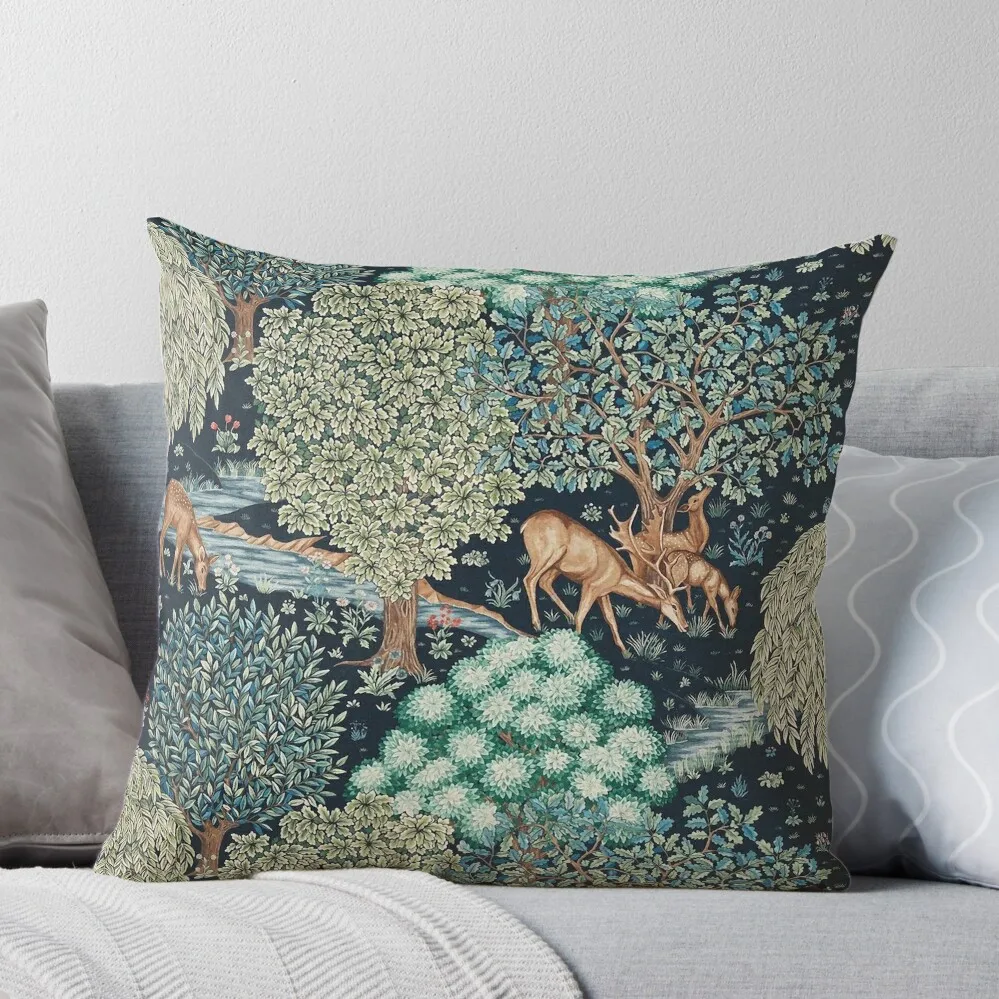 

FOREST ANIMALS, DEERS BY A BROOK Blue Green Floral Throw Pillow Sofas Covers Elastic Cover For Sofa