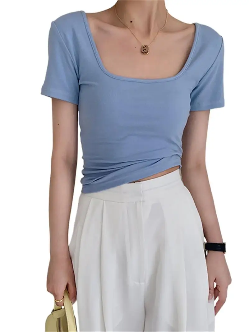 Summer Knitted Cotton Square Collar Girl's Crop Tops Skinny Basics Versatility Fashion Solid Comfortable Shirts Blouses
Summer Knitted Cotton Square Collar Girl's Crop Tops Skinny Basics Versatility Fashion Solid Comfortable Shirts Blouses