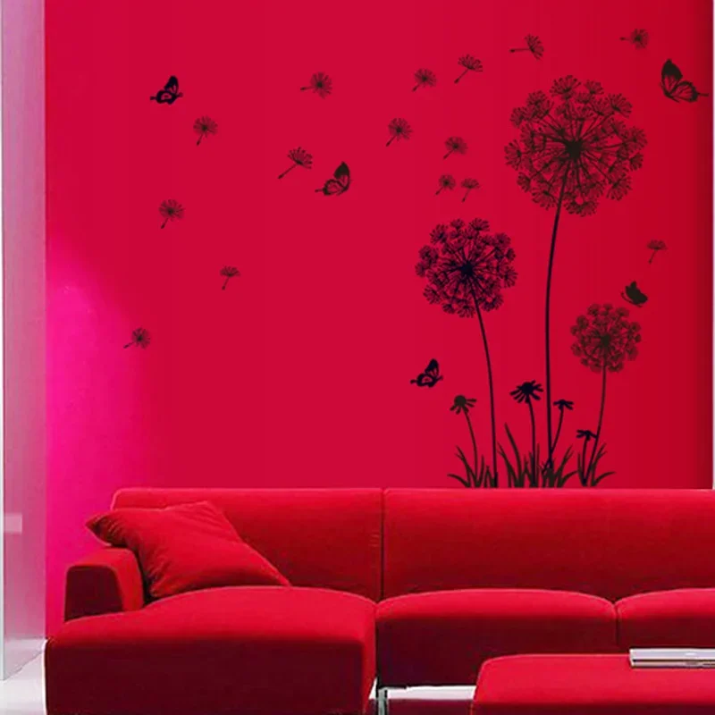 

Dandelion Black Wall Sticker butterflies on the wall Living room Bedroom window decoration Mural Art Decals home decor stickers