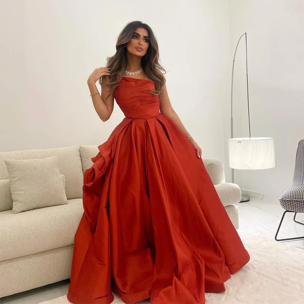 

Красные атласные вечерние платья Xijun Дубая без рукавов А-силуэт плиссированные с рюшами саудовские арабские женские Формальные платья для выпускного вечера 2022