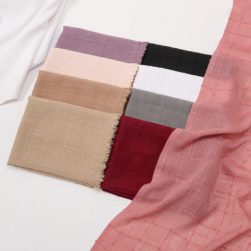 

Fashion Cotton Viscose Scarf Wrinkle Plaid Pom Pom Fringe Shawls and Wraps Autumn Echarpe Pashmina Bufanda Muslim Sjaal 180*70Cm