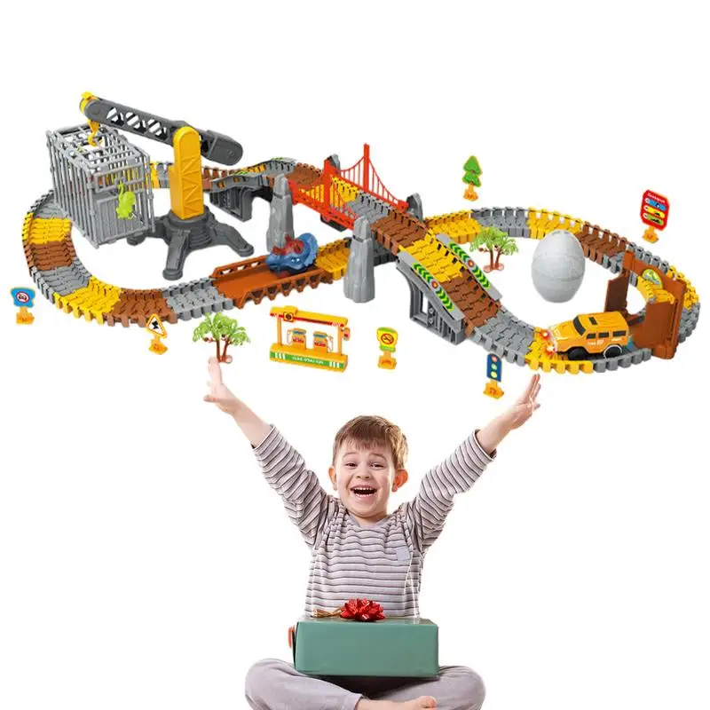 

Car Track Toy Dinosaur Toy Car Tracks Puzzle Car Tracks DIY Assembling Electric Trolley Car Track Playset Realistic Montessori