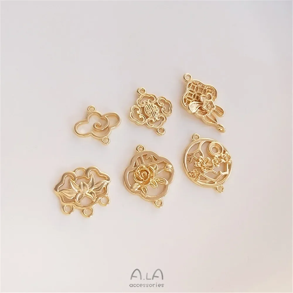 

14K золото bao цвет Xiangyun Ruyi Слива окно двойные подвесные соединительные аксессуары ручной работы DIY браслет серьги шпилька подвеска