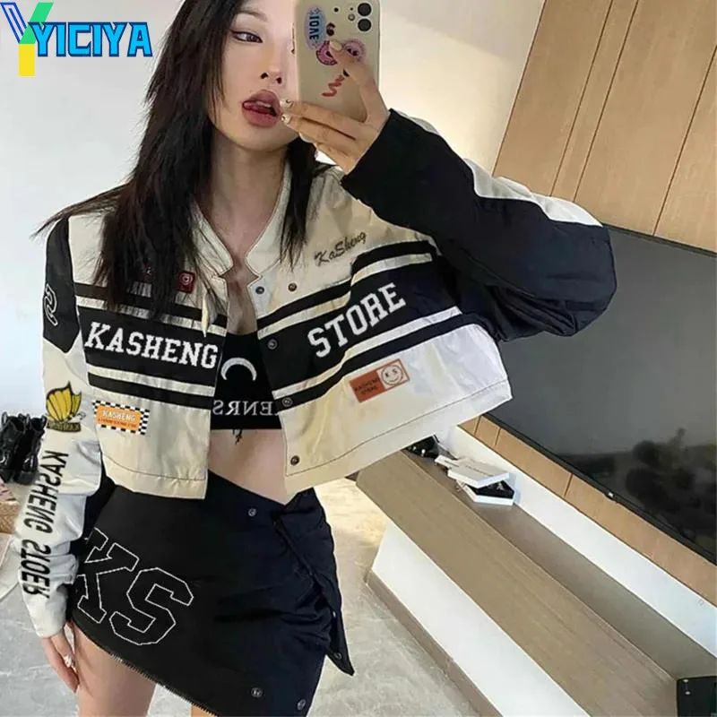 

YICIYA Bomber Woman Varsity Jackte Detachable Hem Embroidery Long Sleeves Race Car Jackets Vintage Coat winter new Baseball Coat