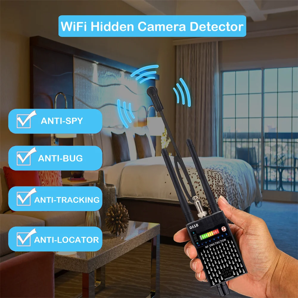 

Professional Anti Candid Camera Detector GPS Locator Signal RF Tracker GSM Listen Devices Magnetic Finder Spy Camera Bug Scanner