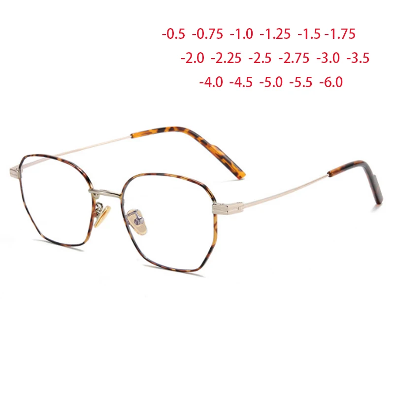 

Metal Polygon Women Single Myopia Lens Prescription Spectacles Blue Light Blocking Nearsighted Glasses 0 -0.5 -0.75 To -6.0