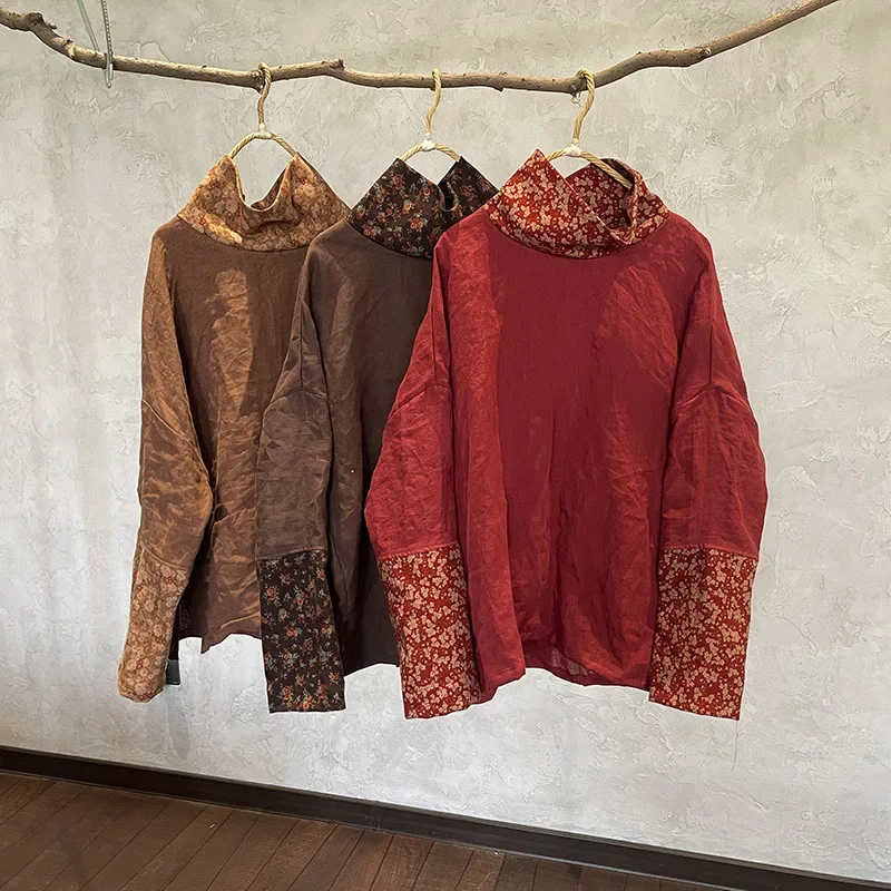 New Collection Retro Women Autumn Winter Long Sleeves Tops 2023 Patchwork Turtleneck Ramie Casual Loose Basic Clothing Roupas
New Collection Retro Women Autumn Winter Long Sleeves Tops 2023 Patchwork Turtleneck Ramie Casual Loose Basic Clothing Roupas