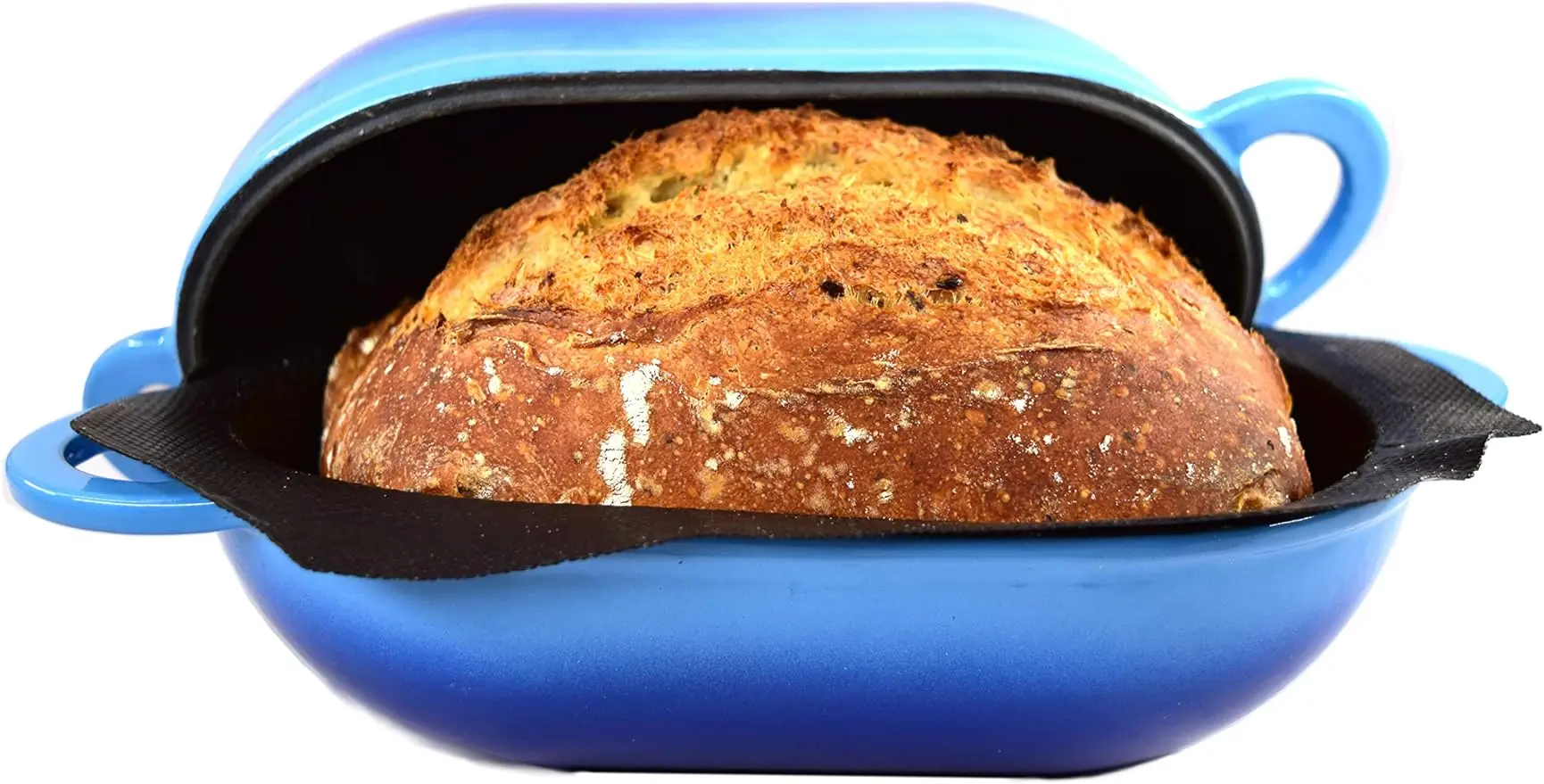 

LoafNest: Incredibly Easy Artisan Bread Kit. Cast Iron Dutch Oven [Blue Gradient] and Perforated Non-Stick Silicone Liner.