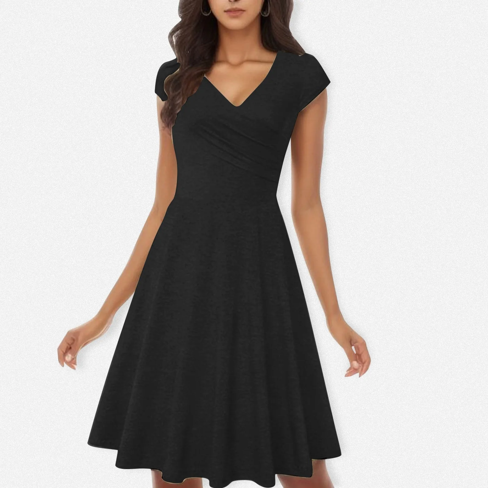 Female Solid Dress Knee-Length Short Sleeve Summer Empire Pleated Dresses A-line V-neck Simple Laides Casual Club Party Dress
Female Solid Dress Knee-Length Short Sleeve Summer Empire Pleated Dresses A-line V-neck Simple Laides Casual Club Party Dress