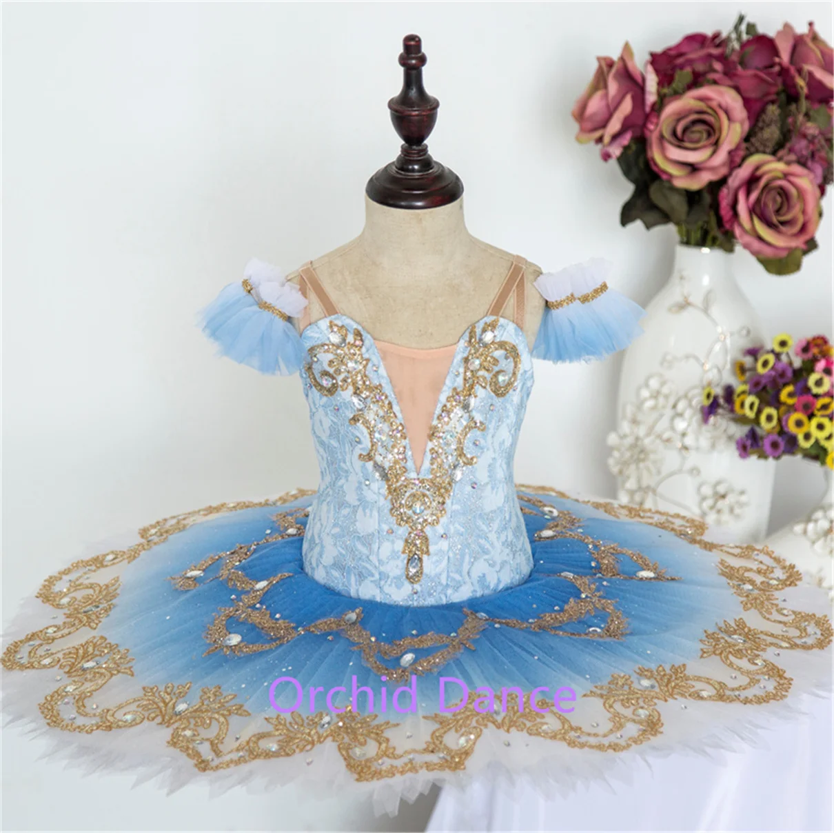 

New Design Haute Couture Professional Costom Color Costom Size High Quality Girls Kids Performance Wear Elegant Blue Ballet Tutu