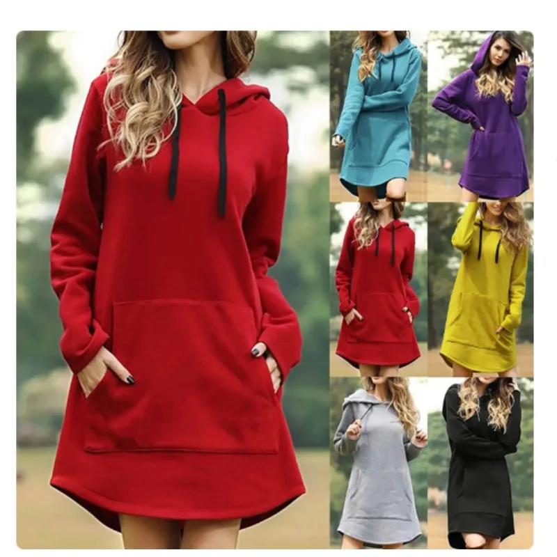 Fashion Ladies Drawstring Long Sleeve Dresses Top Hooded Pocket Sweater Woman's Zip Hoodie Loose Casual Pocket Dress
Fashion Ladies Drawstring Long Sleeve Dresses Top Hooded Pocket Sweater Woman's Zip Hoodie Loose Casual Pocket Dress