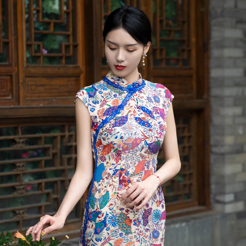 

Simeizi HANFU New Chinese Style Cheongsam Women's Clothing 2023 Summer Silk Retro Improved Dress Classical Qipao