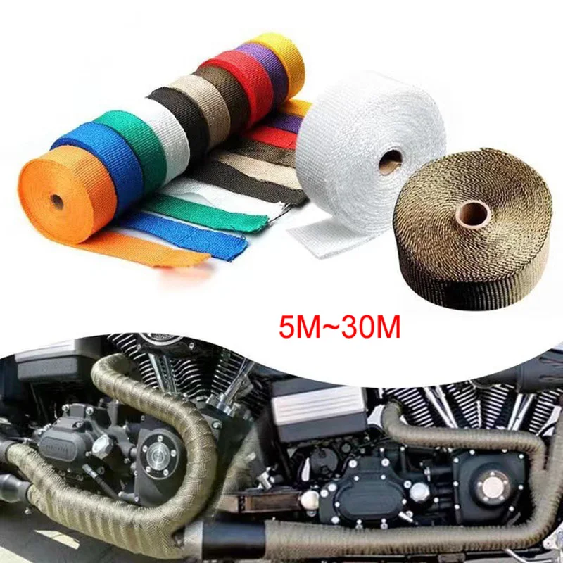 

15M Black gray Red titanium gold orange blue beige white Heat Wrap Tape Exhaust Insulating Downpipe Manifold With Ties