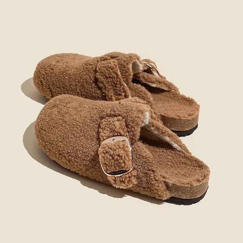 

Soft Cork Footbed Teddy Fur Mule Clogs For Woman Winter Warm Plush Slide Sandals Ladies Brand Design Furry Birken Shoes