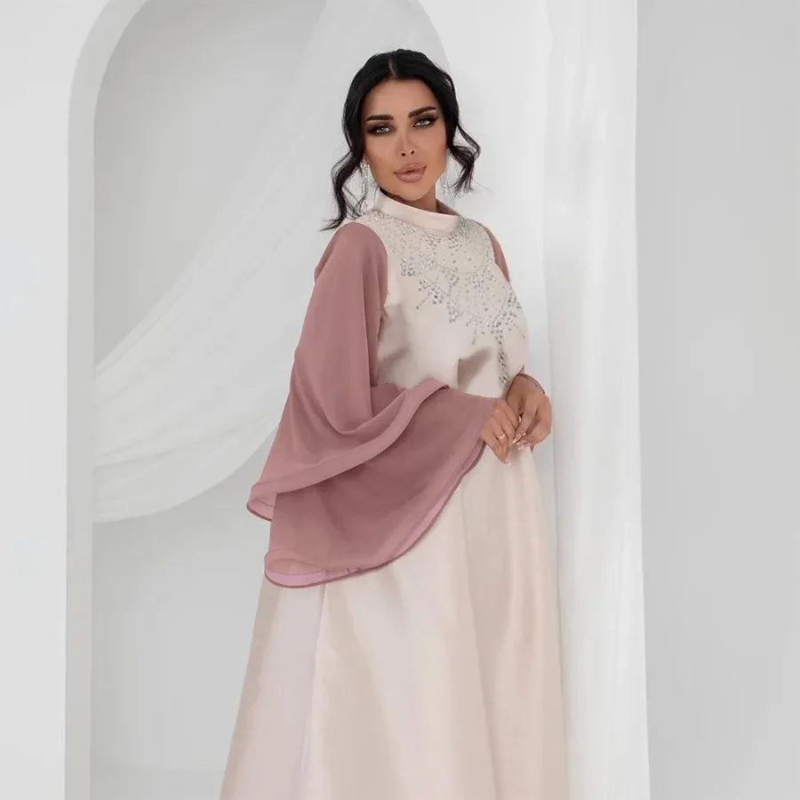 

Abaya for Elegant Muslim Women Satin Diamond Long Maxi Dress Turkey Dubai Islam Arab Eid Party Evening Gown Kaftan Jalabiya Robe