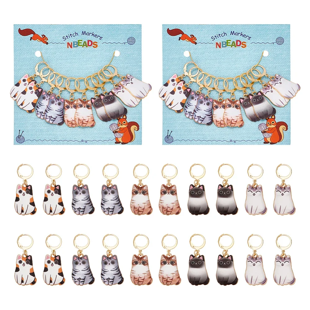 

20Pcs 5 Style Cat Alloy Enamel Pendant Locking Stitch Markers 304 Stainless Steel Stitch Markers Mixed Color 4.1cm 2pcs/style