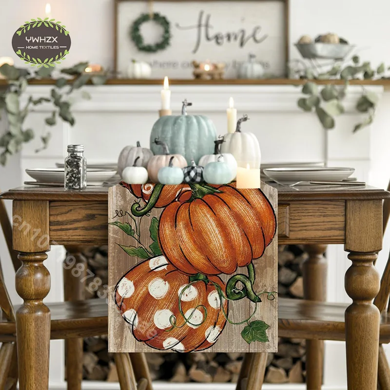 

Thanksgiving Pumpkins Vine Fall Table Runner Seasonal Autumn Christmas Kitchen Dining Tablecloth Decoration for Home Party Decor