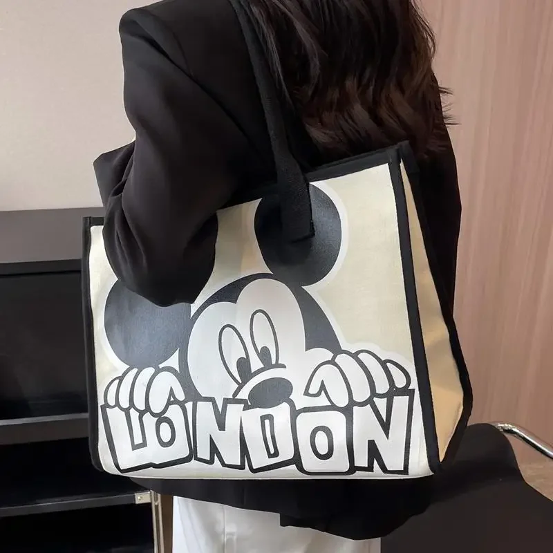 

Disney Mickey Women's Canvas Bag Large Capacity Multifunctional Mommy Bag Versatile Casual Shoulder Bag Commuter Handbag Gift