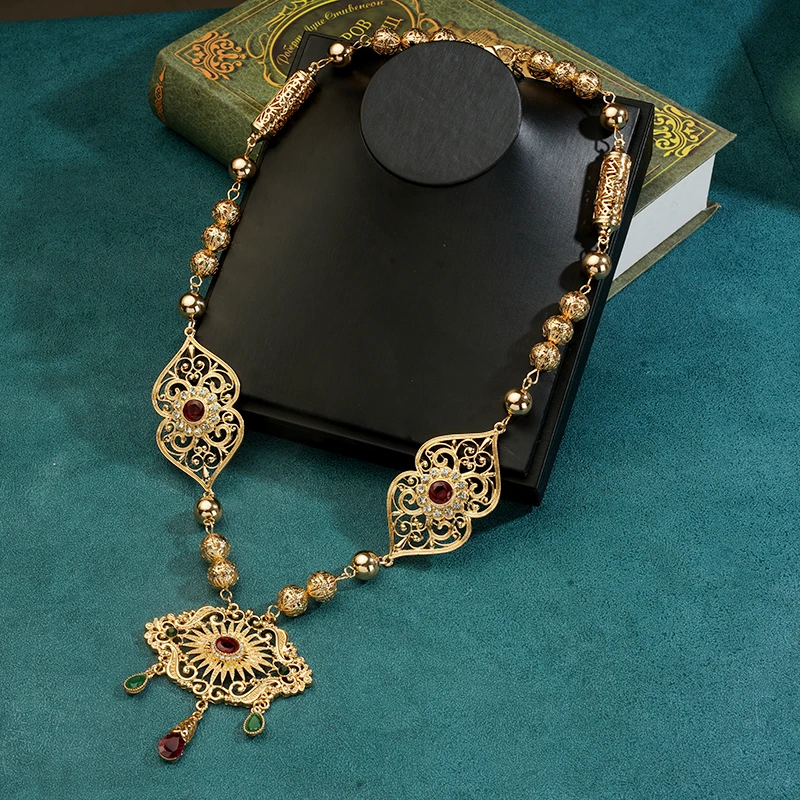 Gold Plating Arabesque Jewelry Bride Pendant Necklace Women Choker Metal Ball Chain Morocco Caftan Necklace Wedding Collections
Gold Plating Arabesque Jewelry Bride Pendant Necklace Women Choker Metal Ball Chain Morocco Caftan Necklace Wedding Collections