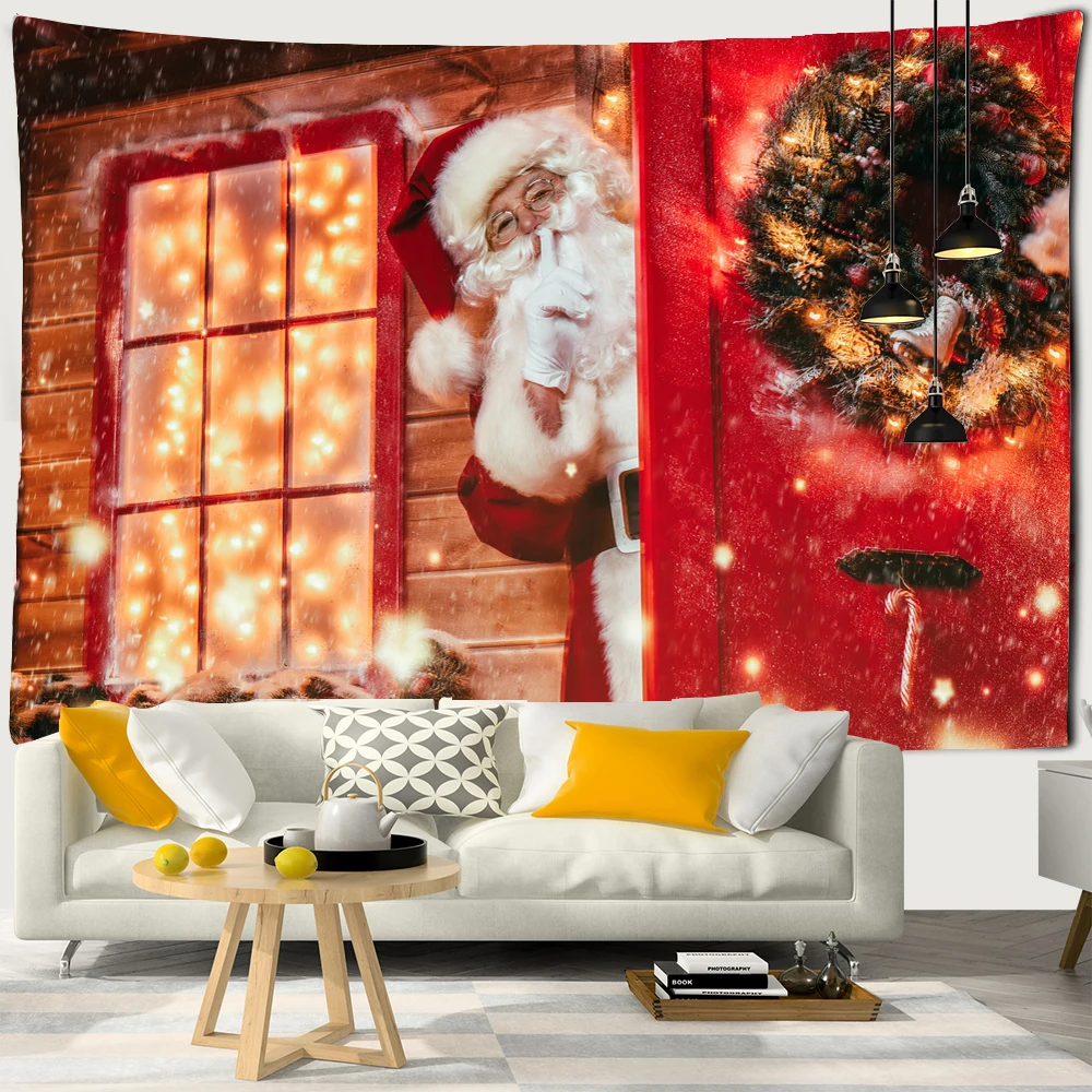 

Christmas wall hanging home decoration tapestry psychedelic scene Santa Claus tapestry Christmas tree fireplace background cloth