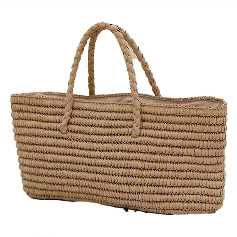

Соломенная плетеная Сумка ручной работы, портативная корзина для овощей, Женская вместительная пляжная сумочка для морского побережья