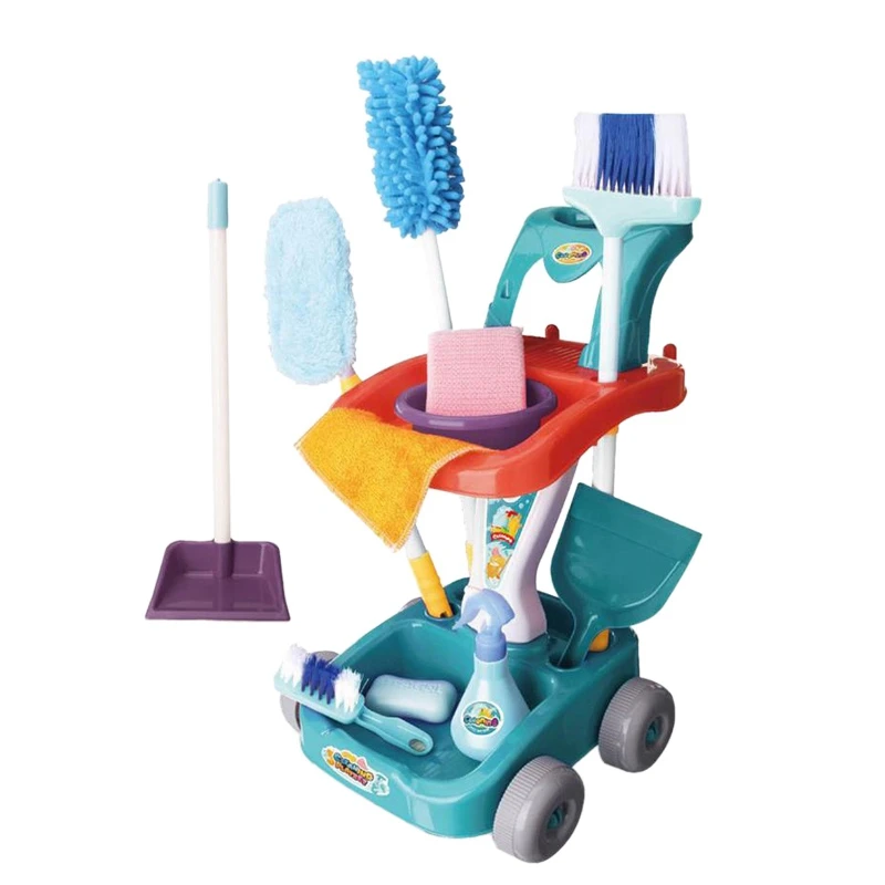 

Kids Cleaning Trolley Cart Role Pretend Play Toy Set House Simulation Cleaning Cart Tools Children Cleaning Playset