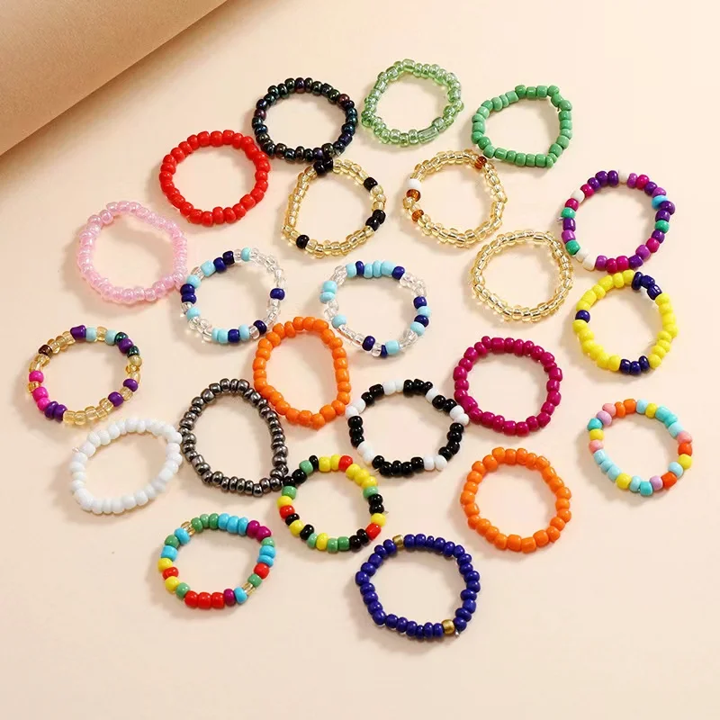 

25 Style Colorful Bohemia Ring Handmade Multi Beaded Rice Beads Ring for Women Girls Knuckle Finger Ring Aesthetic Jewelry