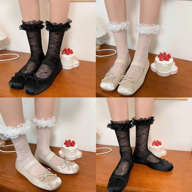 

Women's Sheer Mesh Lace Ankle Socks Ruffle Frilly Socks Cute Lolitas Crew Socks DropShip