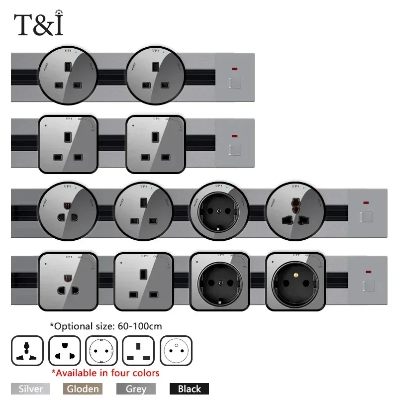 

T&I Power Track Socket Home Appliances Electric Plug Adapter Highquality Outlet UK US AU EU Standard Wall Sockets With Usb