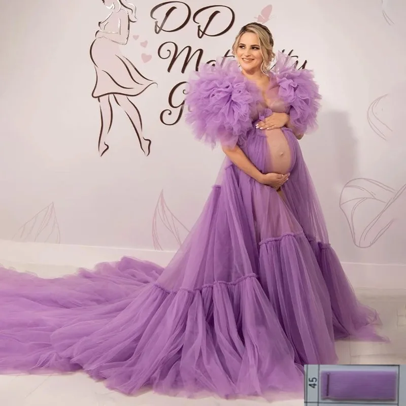 

Фиолетовые платья для беременных пышные рукава трапециевидные женские тюлевые платья для беременных для фотосъемки халат Ночное белье любой цвет на заказ