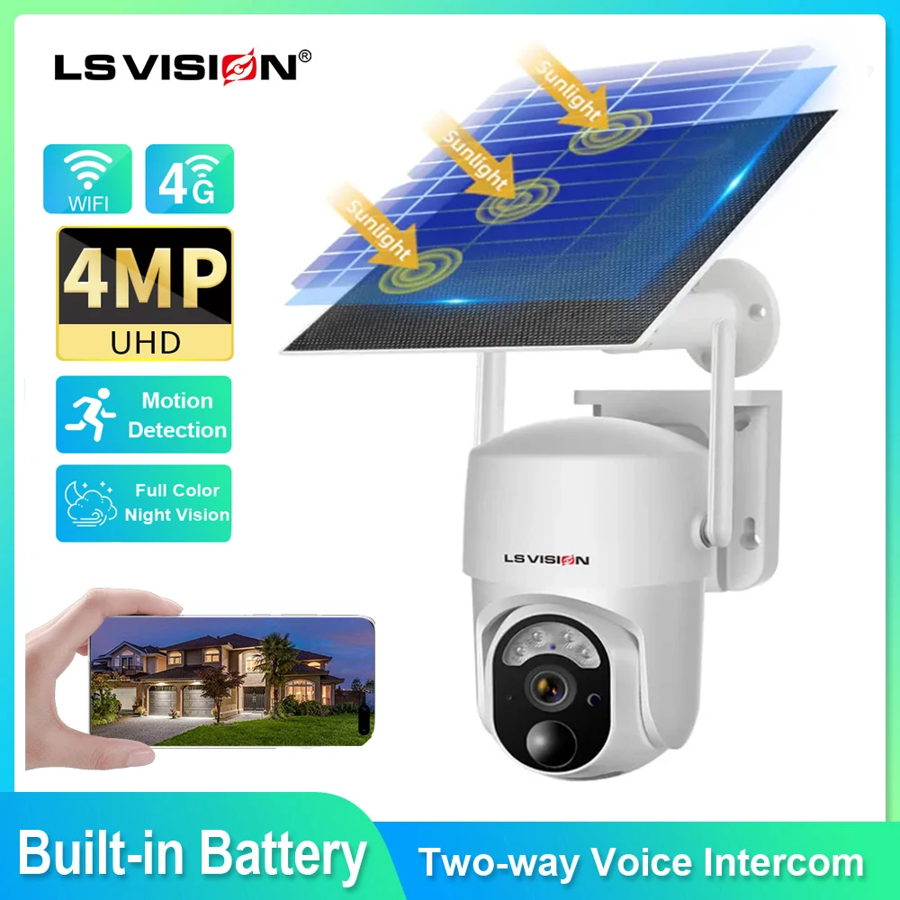 

LS VISION 4G SIM Solar Camera 2K WiFi Outdoor Wireless Solar Panel PIR Human Detection Secutity Cam Ubox