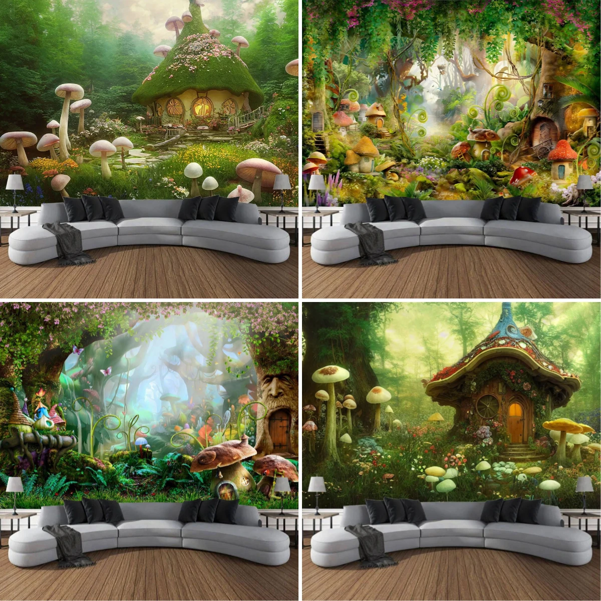 

Fantasy Forest Mushroom House Tapestry Wall Hanging Art Background Wall Bedroom Room Living Room Home Decoration