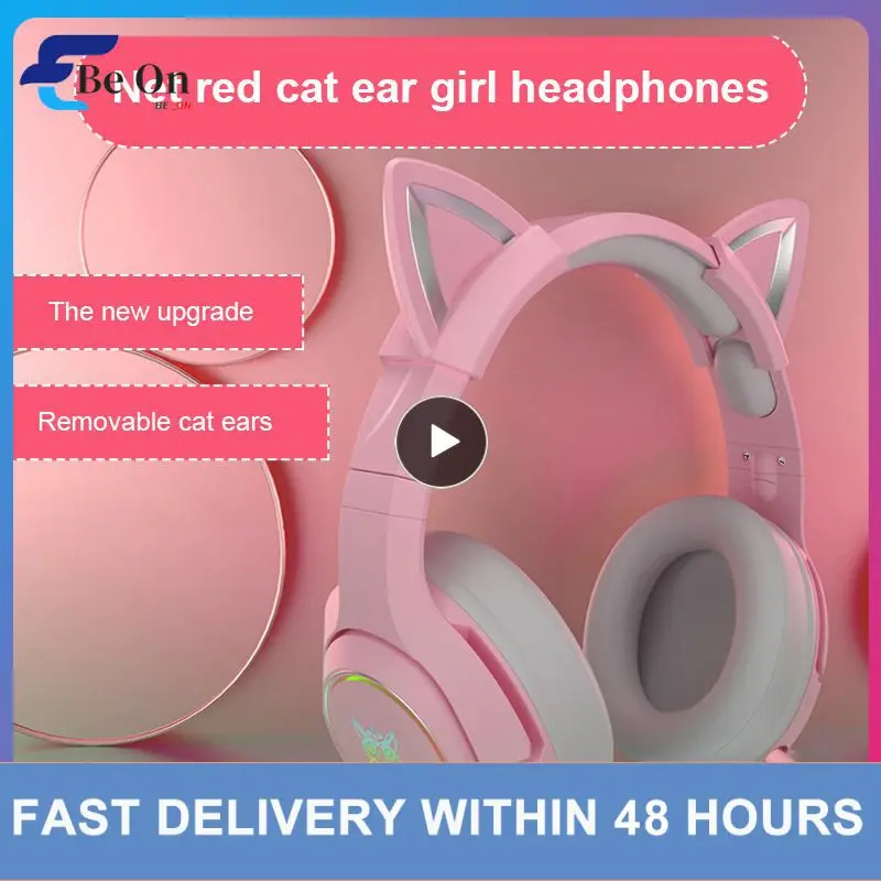 

New Product K9 Cat Ear Cute Girl Gaming Headset With Mic ENC Noise Reduction HiFi 7.1 Channel RGB Wired Headphone