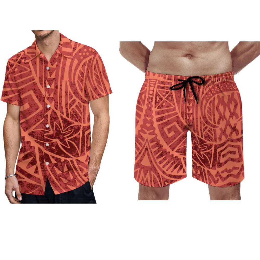 

Polynesian Custom Men's Quality Fabric Casual Shirt Shorts Men's Hawaiian Vacation Beachwear Fashion Suit