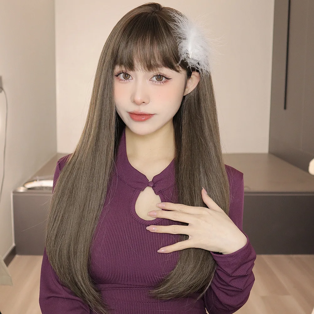 Qi bangs natural brown fluffy Korean long hair straight hair fashion wig chemical fiber full headgear wigs
Qi bangs natural brown fluffy Korean long hair straight hair fashion wig chemical fiber full headgear wigs