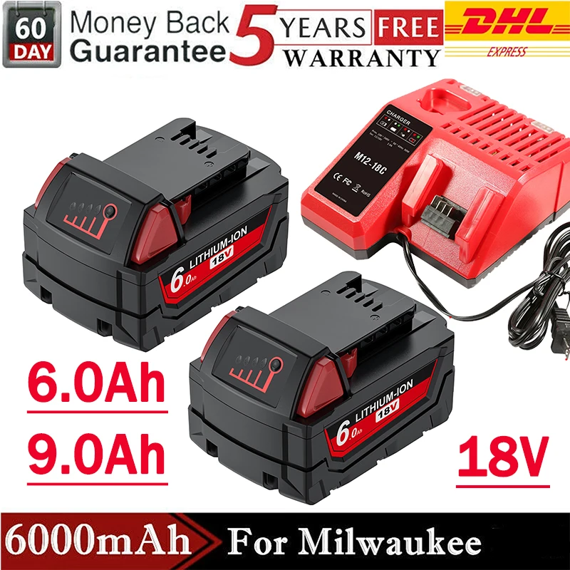 New 18650 18V 6.0Ah 9.0Ah Rechargeable Lithium Ion Battery,for Milwaukee M18B5 Power Tool 18V Li-ion Battery
New 18650 18V 6.0Ah 9.0Ah Rechargeable Lithium Ion Battery,for Milwaukee M18B5 Power Tool 18V Li-ion Battery