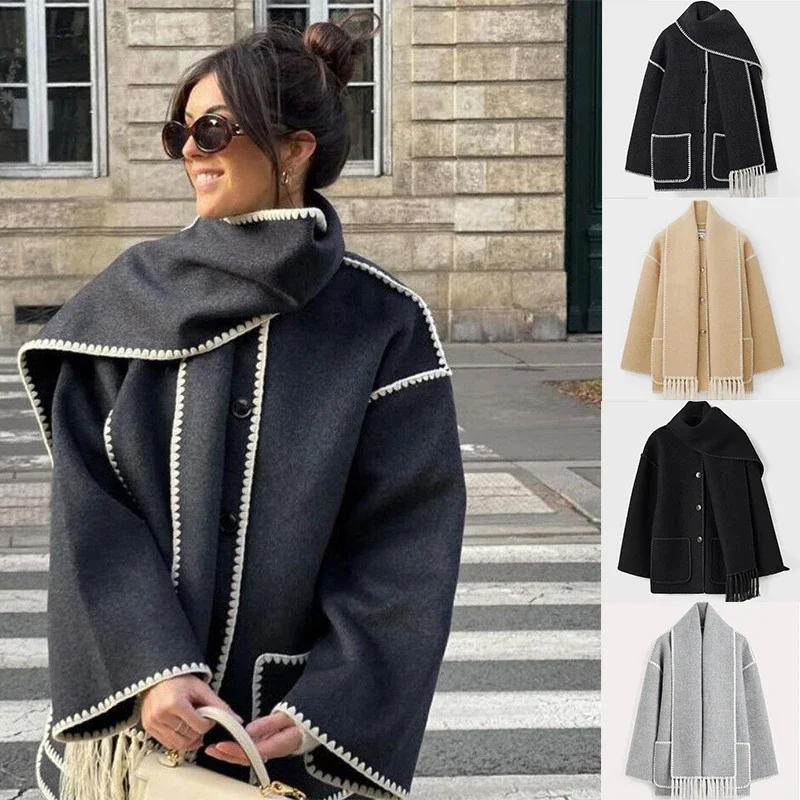 Autumn Winter Jacket Women Vintage Warm Woolen Coat Female Elegant Loose Single Breasted Overcoat Lady Casual Jacket with Scarf
Autumn Winter Jacket Women Vintage Warm Woolen Coat Female Elegant Loose Single Breasted Overcoat Lady Casual Jacket with Scarf