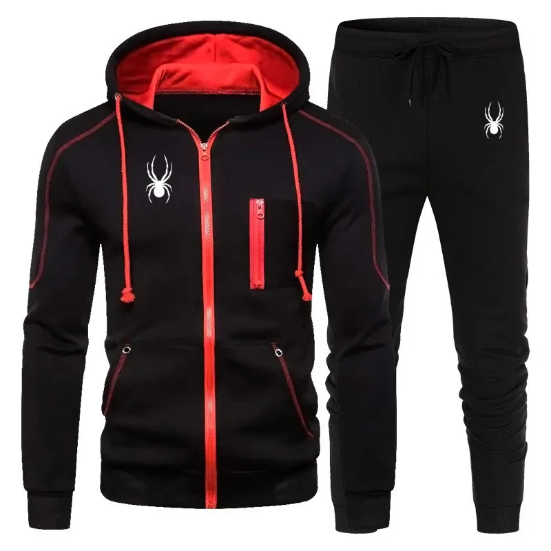 

Men's Tracksuit Casual Jogging Suit Outdoor Set Zipper Hoodies + Black Sweatpant 2pcs Spring Fashion New Streetwear S-3XL
