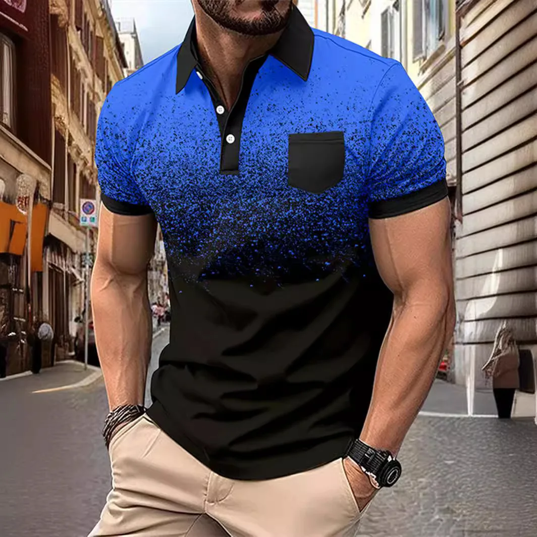 

New men's button lapel pocket print casual fashion shirt polka dot T-shirt Breathable cool Polo shirt